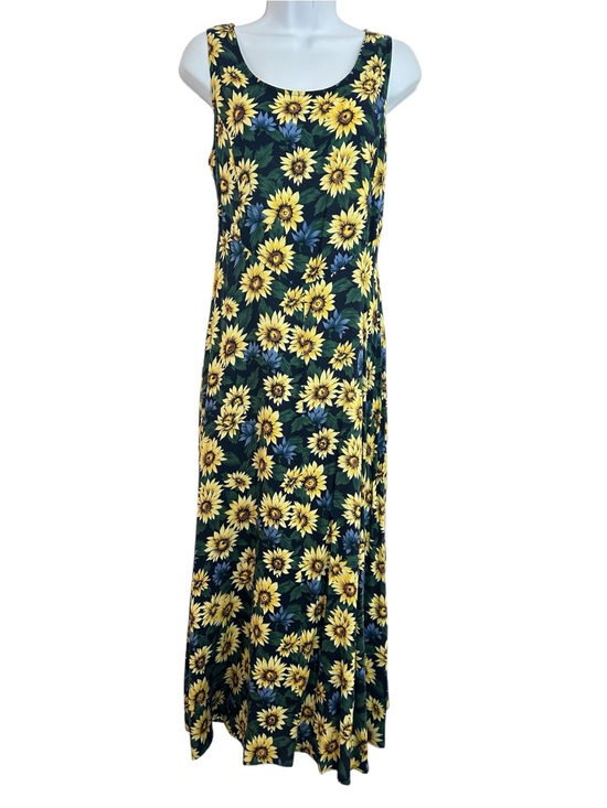 Dresses & Skirts - 90s Vintage Sunflower Print Sleeveless Maxi Dress Size M Grunge Boho